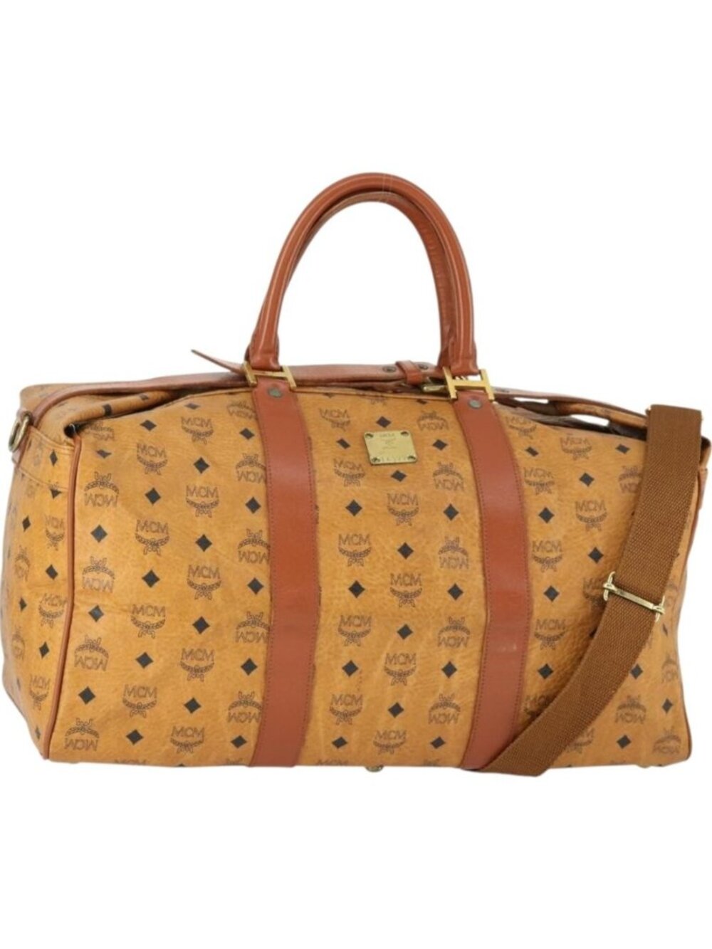 MCM Vicetos Logogram Boston Bag PVC Leather 2way Brown Gold